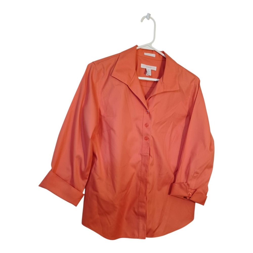 Chicos No Iron 3/4 Sleeve Button Up Blouse Office Career Coral Women's 1 (Med)